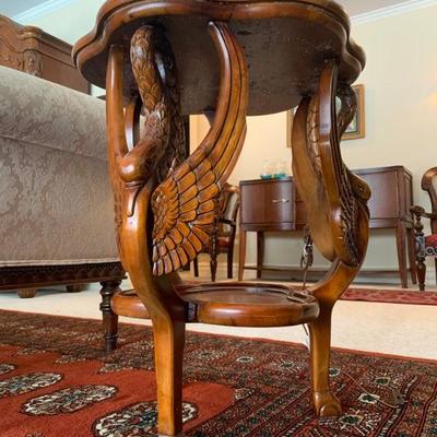 Three Leg Accent Table with Carved In Flight Swan, Pair Available 
