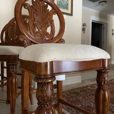Carved Frame Bar Stools, Set of SIX 