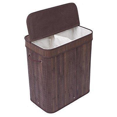 Birdrock Home Collapsible Divided Bamboo Hamper wi ...