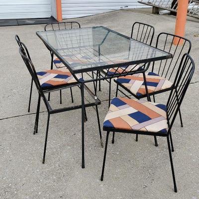 MCM Glass Topped Dining Table + Six Chairs
