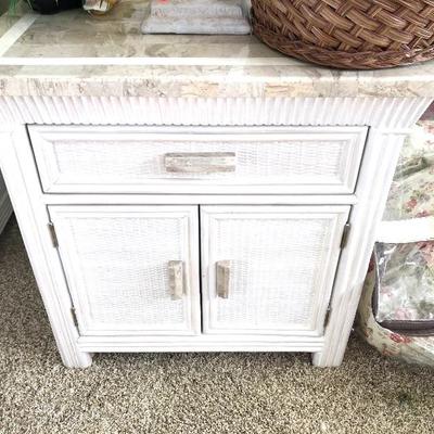 4 White Wicker Night Tables w/Solid Surface Top - $150 EACH