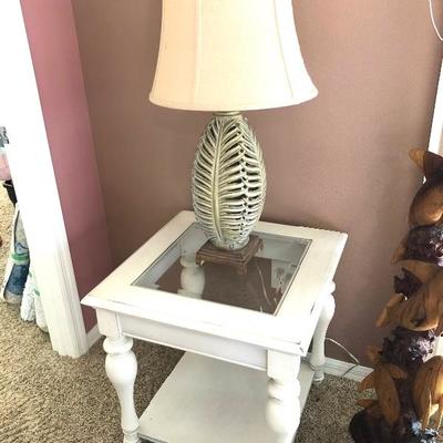 *Tables SOLD. Lamps available* TWO Matching White Wood w/Glass-Top Insert End Tables - $55 EACH 