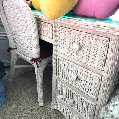 White Wicker 4-Drawer Desk with Glass Top - $225