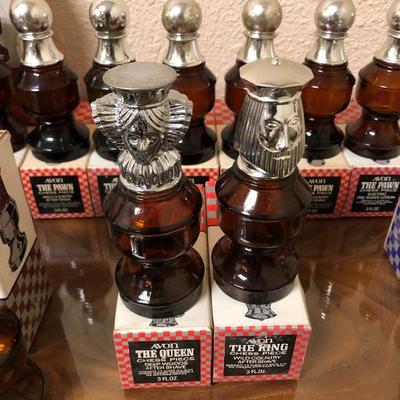 Vintage Glass Cologne Bottles- Avon Smart Move chess set-$30