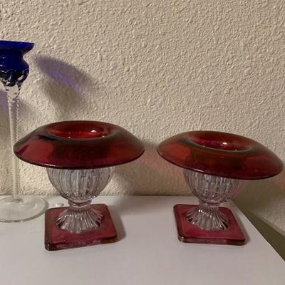 Vintage Ruby glass Art Deco candle holders-$20