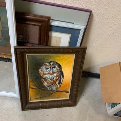 Owl oil painting mid century-$7