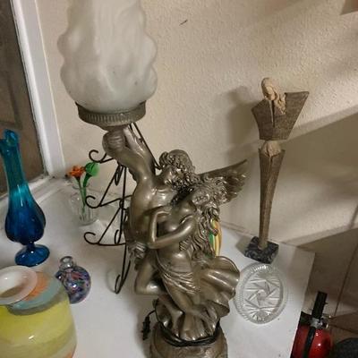 Art Nouveau table lamp frosted torch shade-$40