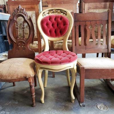 2024: 2 Antique Wood Chairs & 1 Antique Rocking Chair
Wood Chairs measure approx. 17