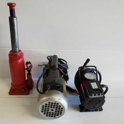 8054: Portable Air Compressor, Air Vacuum Pump and Car Jack
Portable Air Compressor, Air Vacuum Pump and Car Jack