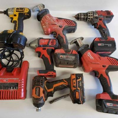 8037: Milwaukee, DeWalt, and Rigid Power Tools
Milwuakee Hackzalls, Drill Driver, 1/2" Square drive impact wrench & 3 M18...