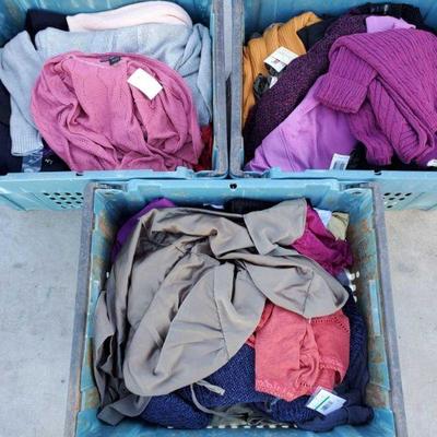 4447: 3 Totes of Womens Clothing New with Tags, Size Large
Brands include but not limited to: Palette, Chocolate, Chico's, Karen...