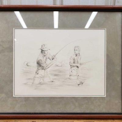 3723: Vintage Framed Fisherman Sketch Painting Original
15x11