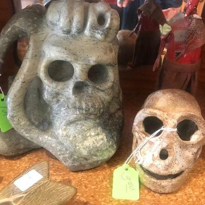 Hand Carved Stone Skull, Pottery Skull 