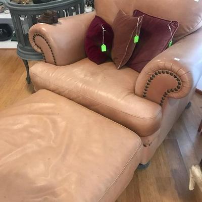 Tan Leather Chair and Ottoman 