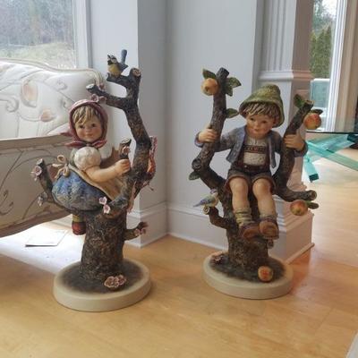 Very large pair of Hummel figures. Apple Tree Boy and Girl