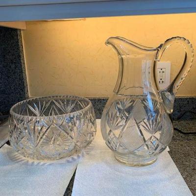 Large Crystal Bowl and Pitcher