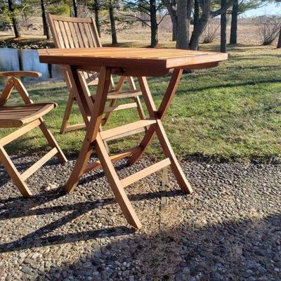Wooden Patio Table with Two Chairs