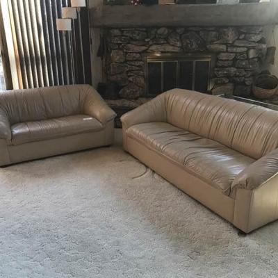 Leather Sofa and Love Seat with Table