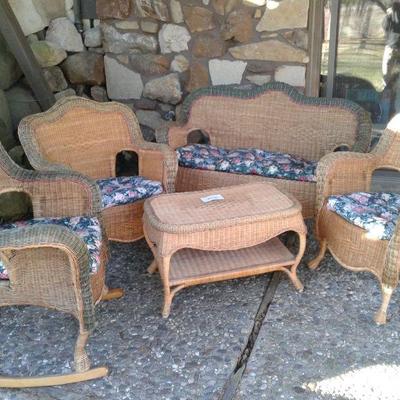 Five Piece Wicker Patio Furniture Set with Cushions