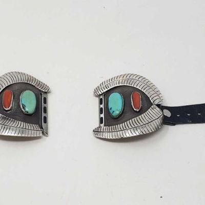 Sterling Silver Apple Watch Wrist Band SeriesWith Turquoise and Red Coral Stones 