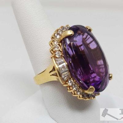 14k Gold Diamond Amethyst Ring Weighs Approx 18g
14k Gold Diamond Amethyst Ring Weighs Approx 18g, Approx Size 9