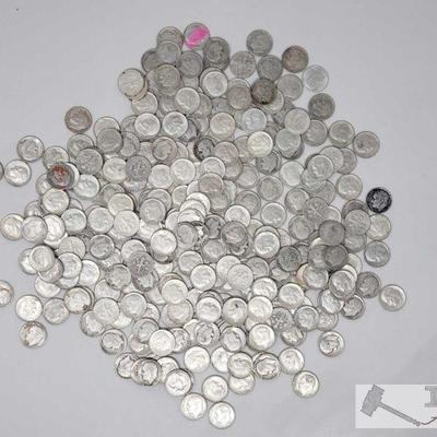Approx 300 Pre 1964 Silver Dimes, Weighs Approx 743.5g
Approx 300 Pre 1964 Silver Dimes, Weighs Approx 743.5g