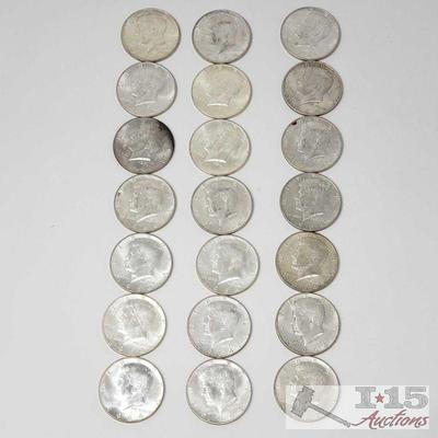 22 1964 Kennedy Sliver Half Dollars, Weighs Approx 262.7g
22 1964 Kennedy Sliver Half Dollars, Weighs Approx 262.7g
