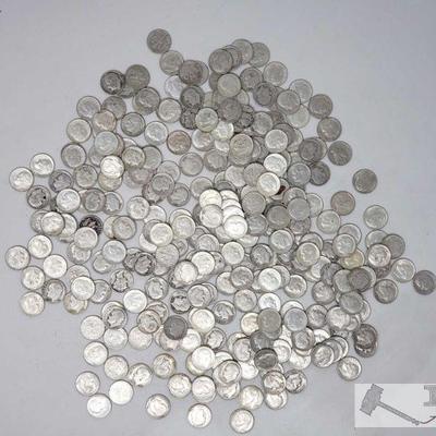 Approx 295 Pre 1964 Silver Dimes, Weighs Approx 742.6g
Approx 295 Pre 1964 Silver Dimes, Weighs Approx 742.6g