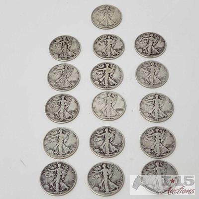 16 1941-1946 Walking Liberty Silver Half Dollars Weighs Approx 197.1g
16 1941-1946 Walking Liberty Silver Half Dollars Weighs Approx...