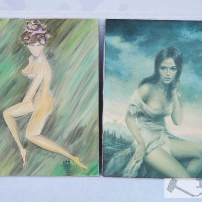 2 Canvas Erotic Paintings
24" x 18" nude portraits on canvas, hues of green.