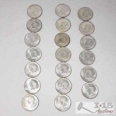 20 1964 Kennedy Silver Half Dollars, Weighs Approx 250.0g
20 1964 Kennedy Silver Half Dollars, Weighs Approx 250.0g