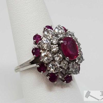 Platinum Diamond Ruby Ring Weighs Approx 10g
Platinum Diamond Ruby Ring Weighs Approx 10g, Approx Size 7.5