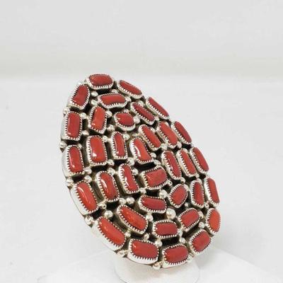 106: MUSEUM HUGE BIG WIDE NAVAJO CORAL STERLING SILVER NATIVE AMERICAN RING
This is a tremendous vintage Navajo coral silver ring. This...