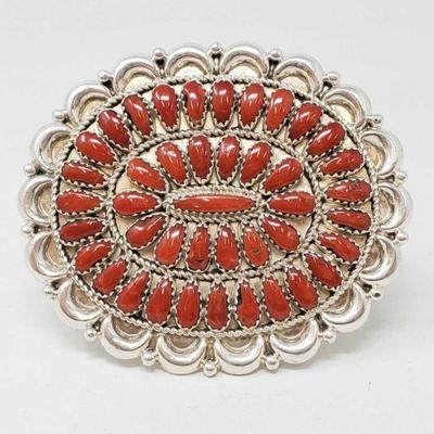 107: Native American Sterling Silver Pin with Red Corals, 24.7
This beautiful Native American Sterling Silver Pin with Red Corals weighs...