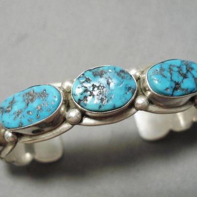 Native American Impressive Vintage Apache Morenci Turquoise Sterling Silver Bracelet Old
Value $750.00-$1000.00
This is an astonishing...