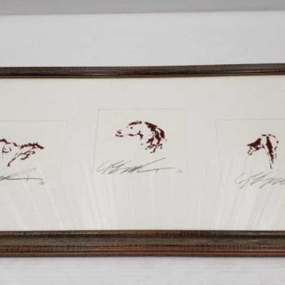 4432: Picture Frame With Three Detailed Horses, With Signature
Picture Frame With Three Detailed Horses, With Signature 29"Ã—14"