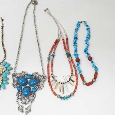 Costume Jewelry Necklaces-4 necklaces some containing turquoise!