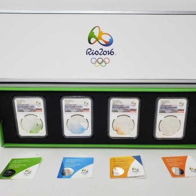 4 Graded Commemorative 2016 Rio Olympic Coins
All 4 graded Pf 69 ULTRA CAMEO *copy of receipt available upon request *
