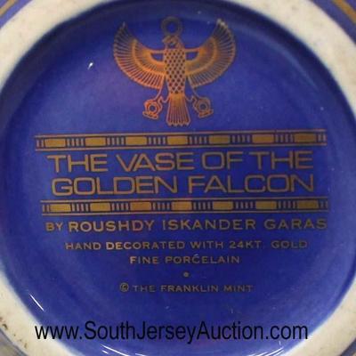  Asian Style â€œThe Vase of the Golden Falcon by Roushdy Iskander Garasâ€ Cobalt Blue 24 Karat Gold Hand Painted Fine Porcelain...