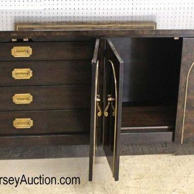  BEAUTIFUL â€œMastercraft Furniture Companyâ€ Mid Century Modern 4 Door Burl Walnut Buffet Console with Fitted Interior and Brass Trim...