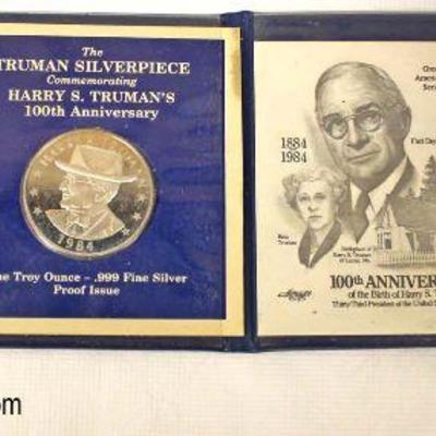  Truman Silver .999 1 Troy Ounce Commemorative Coin and Stamp

Auction Estimate $20-$50 â€“ Located Glassware 