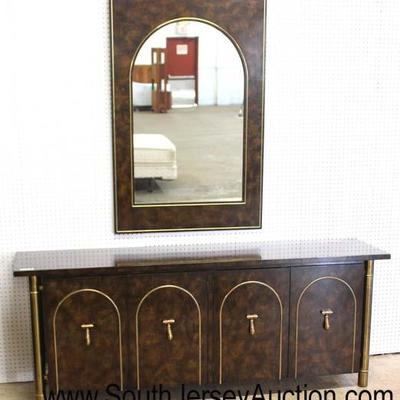  BEAUTIFUL â€œMastercraft Furniture Companyâ€ Mid Century Modern 4 Door Burl Walnut Buffet Console with Fitted Interior and Brass Trim...