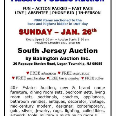 Grab your best friend for a fun fast paced auction.
www.SouthJerseyAuction.com  26 Repaupo Station Road, Logan Twp., NJ 08085  (856)...