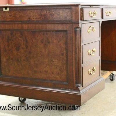  NICE Burl Mahogany â€œCouncill Furnitureâ€ Leather Top Panel Sides 9 Drawer Executor Desk with Pull Out Trays, Keys, and Wrench...