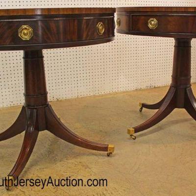  BEAUTIFUL PAIR of CLEAN â€œHickory Chair Companyâ€ Burl Mahogany and Inlaid Drum Tables

Auction Estimate $400-$800 â€“ Located Inside 