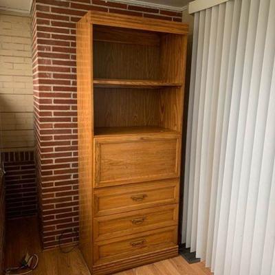 Oak Veneer and Wood Shelves/Desk Cabinet