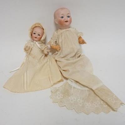 1261  TWO BISQUE HEAD BABY DOLLS, 11 IN & 7 1/2 IN 
