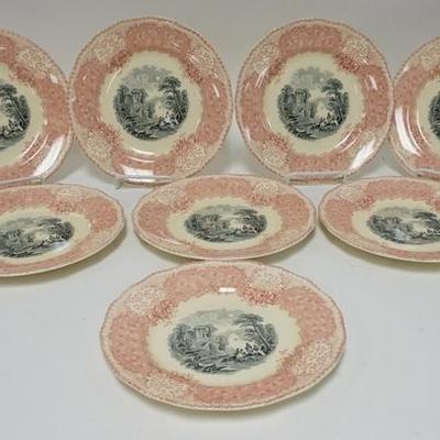 1252  SET OF EIGHT ROYAL DOULTON RED & BLACK TRANSFER PLATES, 9 1/4 IN D  
