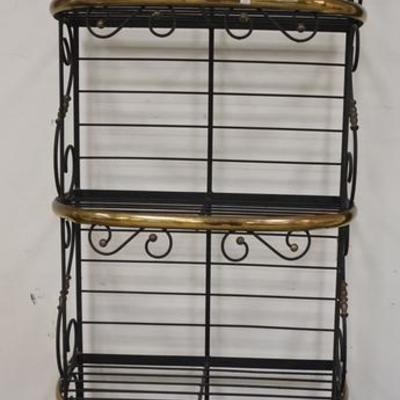 1040  IRON BAKERS RACK WITH BRASS TRIM
