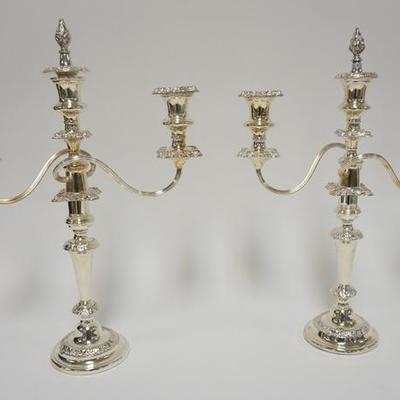 1070    1  PAIR OF SILVER PLATED CANDELABRA WITH FAUX FLAME CENTER INSERTS. 17 IN H, 12 IN WIDE
